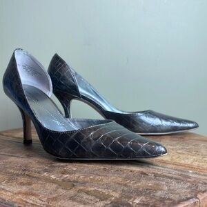 AK Anne Klein Christina Reptile Embossed D’Orsay Heeled Pump Sz 7.5 M